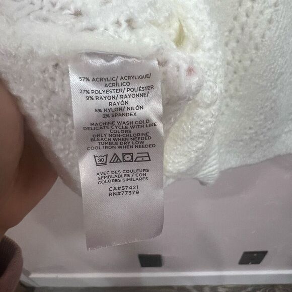 Ann Taylor Women's White Hooded Raglan Sleeve Decorative Knit Sweater - Picture 6 of 6